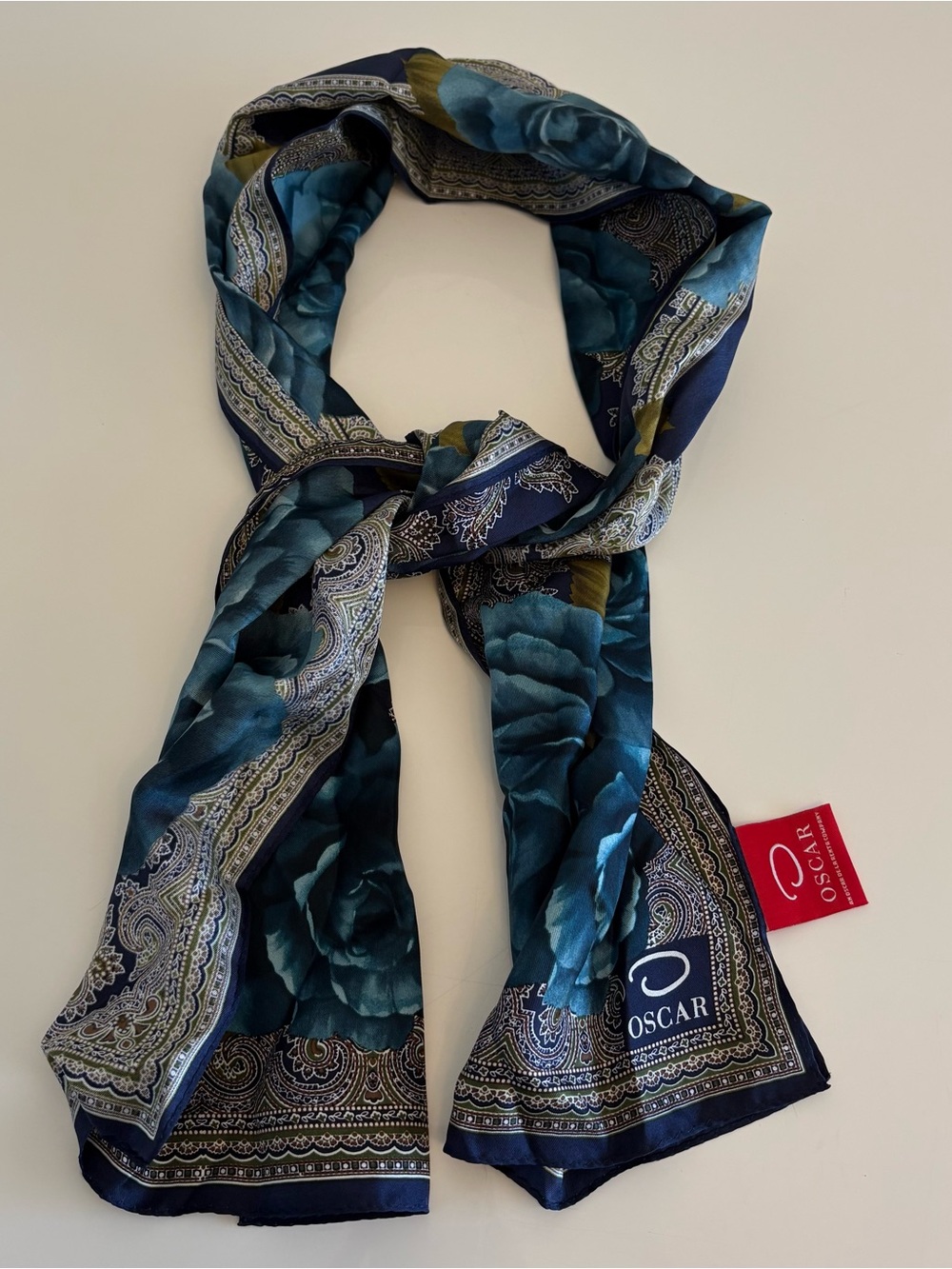 100% Silk Oscar De La Renta Blue Floral Scarf